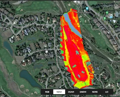 Multispectral aerial view golf course turf health
